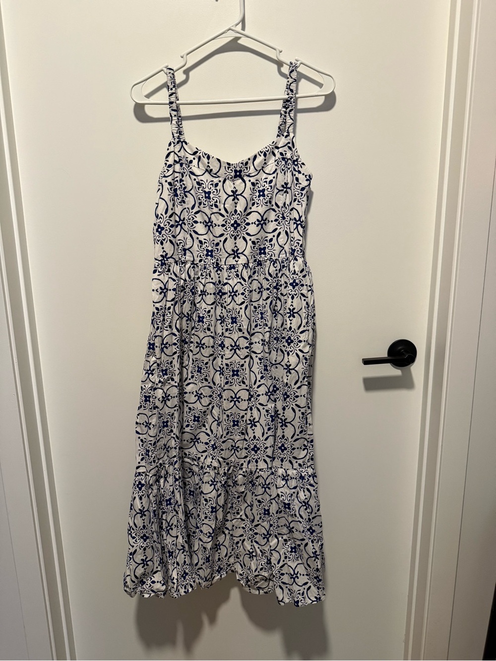 J. Crew Factory White and Navy Printed Maxi Dress